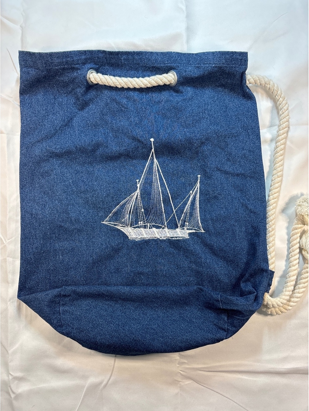Nautical Blue Cotton Canvas Sailboat Tote Bag